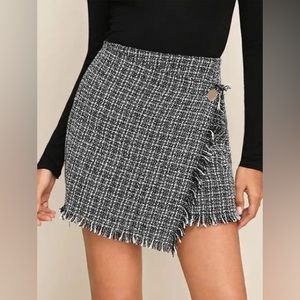 SHEIN Black White Plaid Tweed Wrap Around Mini Skirt S